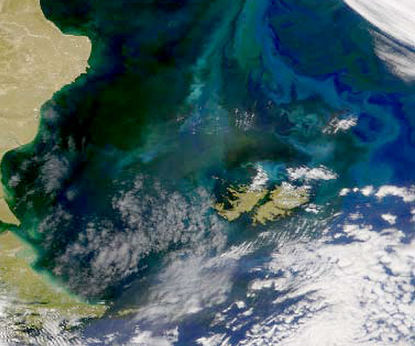 Imagen satelital del Mar Patagónico.