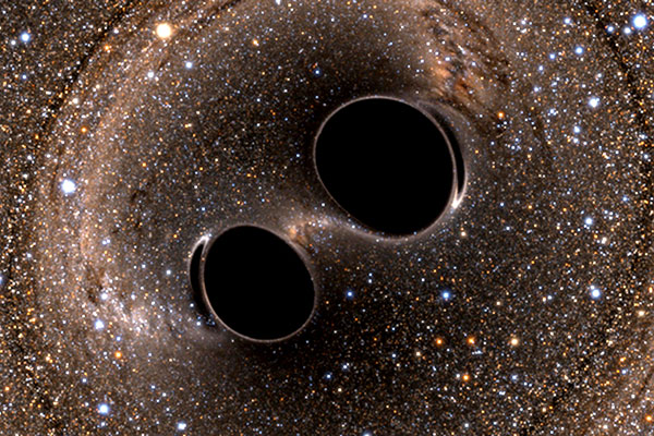 Hay fenómenos en el Universo que deforman el espacio-tiempo, tal como lo hacen los objetos muy masivos, pero de manera tal que crean ese tipo de ondas. Objetos masivos y muy acelerados, como la fusión de dos agujeros negros o el colapso de dos estrellas, cambian la curvatura del espacio-tiempo y producen ondas gravitacionales. Imagen: uoregon.edu