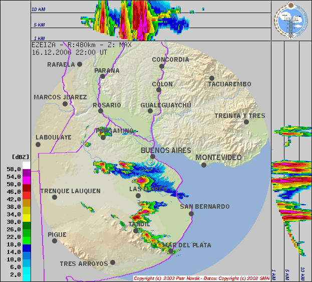 Imagen del radar meteorológico del SMN ubicado en Ezeiza. Imagen: cortesía SMN